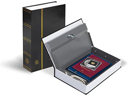 Leuchtturm 361288 Buch-Tresor - Stahl 240 x 155 x 55 mm, Schlüssel-Safe für Wertsachen, Bargeld, Schmuck, Schwarz