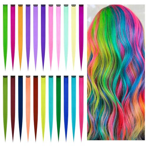 AOMIG Extensiones de Clip de Pelo Colores, 22pcs Extensiones Colores Mujer Reutilizable en 22 Colores, Mechas Pelo Colores de 22 Pulgadas, Extensiones de Pelo para Mujer Festival Cosplay