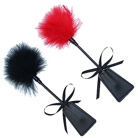JIHUOO PU Leather Paddle Horse Riding Crop Whip Long Horse Whips Feather Cleaning Duster Equestrian Crops Bedroom Role Play Toys for Adults Black and Red