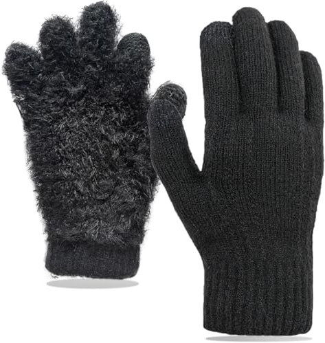 QICEDER Handschuhe Herren Damen Winter Ski Handschuhe Fleece Stretch Strickhandschuhe Touchscreen Handschuhe Wolle Warm Bequem Laufhandschuhe Sport Strickhandschuhe (Schwarz)