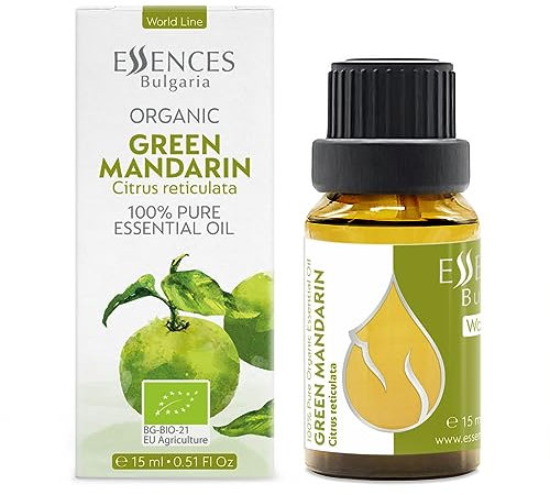 Essences Bulgaria Bio-Grüne Mandarine Ätherisches Öl 15ml | Citrus reticulata |100% Naturrein | Unverdünnt | Therapeutischer Grad | Aromatherapie | Kosmetik | Tierversuchsfrei | Gentechnikfrei | Vegan