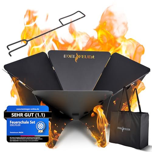 EDELFEUER, Feuerschale Faltbar - Leichter Aufbau - Ø 80cm [Ultra stabil] Feuerkorb, Feuerstelle für Garten, Camping, Reisen, Outdoor – OHNE GRILLROST | Jetzt Bilder ansehen