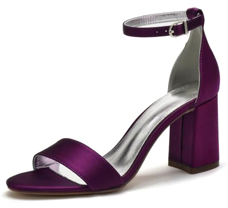 Speesy Women's Heeled Sandals Comfortable Peep Toe Block Heels Wedding Sandals High Heels Bridal Shoes,Purple,5 UK