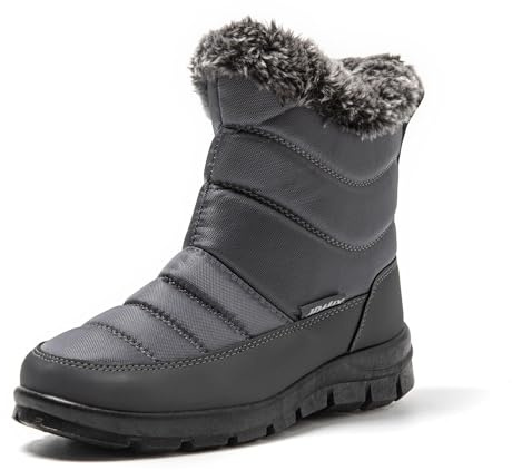 JOMIX Stivali Donna Doposci Stivaletti Invernali da Neve Pelosi Caldi Scarpe Impermeabile da inverno, MD9543, Grigio Scuro, 40 EU
