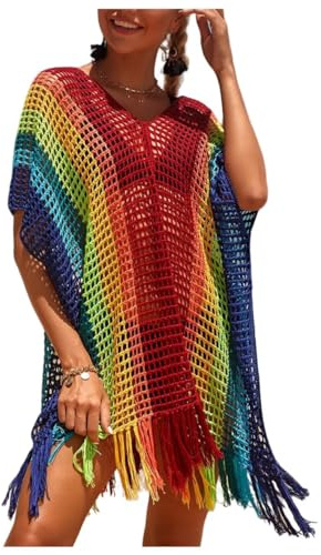 Jinsha Femme-Beachwear Vetements-Robes Crochet-Poncho Sarongs - Sexy de Plage Bain Bikini Kimono Couvrir Pareo Tenue Cache-Maillots Chemise Jupe Courte Beach Tropical Élégant Bohoême Chic Été Rainbow