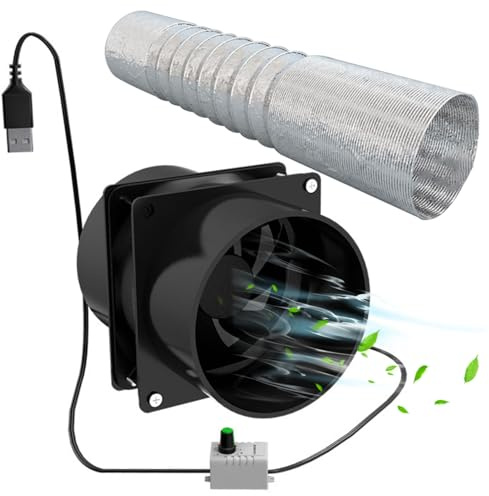 Bärbar frånluftsfläkt med 3 m kanalslang USB-justerbar gör-det-själv rökutsugare kraftfull 5 V 2 A borstlös motor avgasfläkt för kök badrum rök