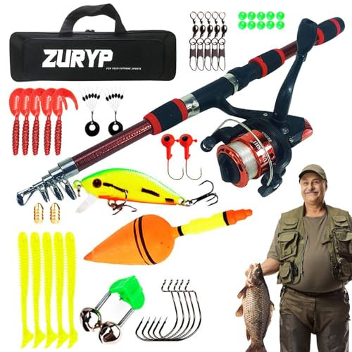 Angelruten Und Rollen Kombination,Teleskopische Kinder Angel Kombi Rute Und Rolle, Tragbares Angelausrüstungsset Mit Angelschnur Tragetasche Für Damen, Herren, Mädchen, Jungen