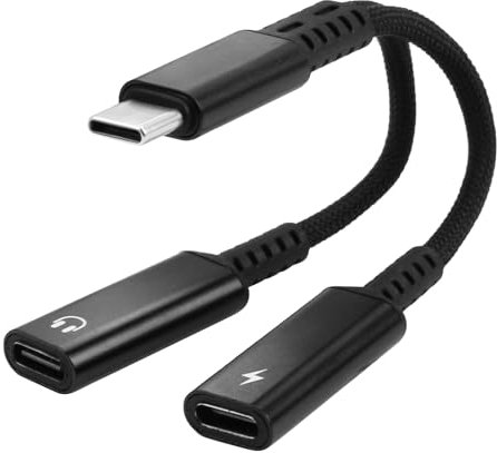 Adattatore per Cuffie USB C e Ricarica-Doppio Tipo C Cavo Audio Aux Ricarica Accessori per Auricolari Splitter Compatibile con Samsung Galaxy S23 S22 S21 S20 Note 20 Huawei Mate 20 Pixel 6 5 4 3