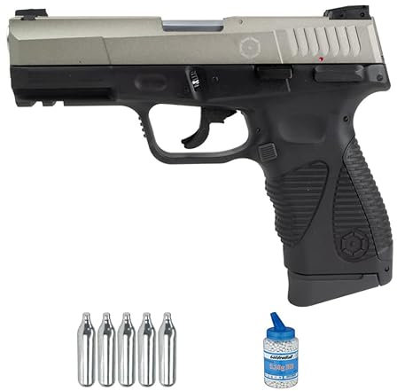 Pistola Cybergun PT24/7 G2 S bicolore CO2 (6 mm) | Pistola ad aria compressa per softair (pallini in PVC) calibro 6 mm + bombola da 0,20 + 5 CO2 (potenza: 1 joule)