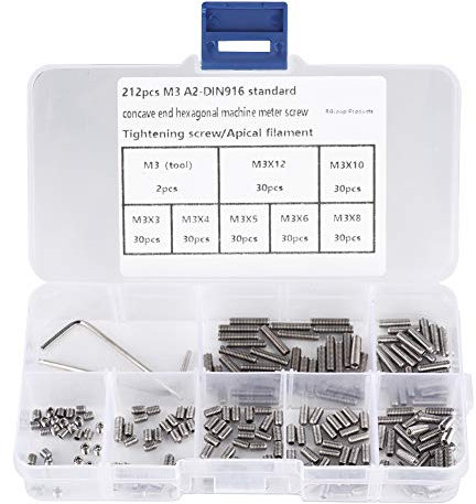 Fafeicy 212 Piezas Kit de Tornillos Prisioneros de Acero Inoxidable M3 Kit Surtido de Extremo Cóncavo Hexagonal Interior A2-DIN916