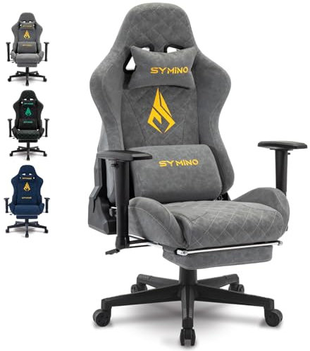 Symino Gaming Stuhl, Ergonomischer Bürostuhl, Rennstuhl-Design PC Stuhl, Vintage-PU-Leder, Verstellbarer Drehbarer Task Stühle mit Fußstütze (Grau)