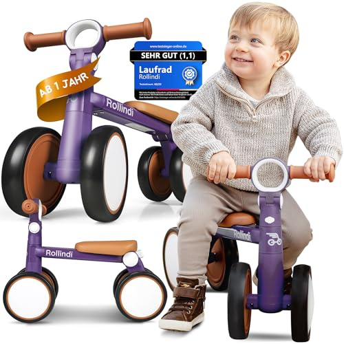 Rollindi Walk – Sicheres erstes Laufrad ab 1 Jahr, Ultraleicht & kippsicher, leise Räder für drinnen & draußen, mitwachsendes Lauflernrad Baby 12–36 Monate, Geschenk zum 1. Geburtstag, Violett