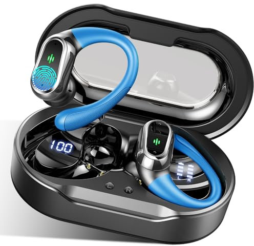 Cuffie Bluetooth Sport, Auricolari Bluetooth 5.4 ENC Riduzione del Rumore Mic, 50 Ore Cuffie Wireless con HiFi Stereo, Cuffiette Senza fili IP7 Impermeabili, Controllo Touch, Display LED, Blu