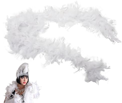 Obelunrp Piume bianche boa 6, 6 piedi lunghe piume soffici e morbide abito boa fantail per feste, festival, orgoglio, bianco