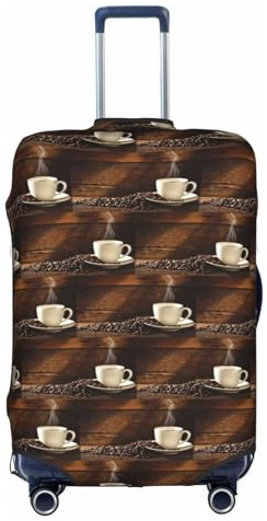 HKHLHLH Coppa di caffè e chicchi di caffè stampa elastica valigia copertura con stampa laterale cerniere invisibili protegge i bagagli da polvere graffi, bianco, S