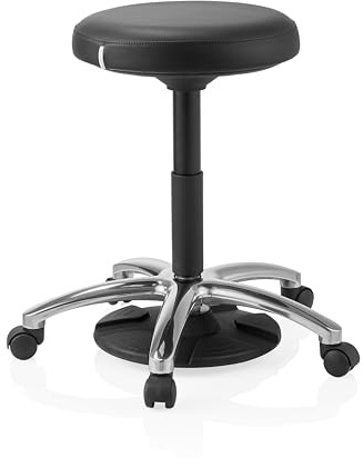 hjh OFFICE Operator Step Swivel Stool - Height Adjustable Work Chair with 360° Rotation, Comfortable Softex Padding, Aluminium Base for Practice, Laboratory & Workshop, Black