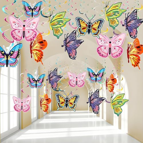 ZOSIGN 24 Pezzi Decorazioni Farfalle da Appendere per la Primavera Stelle filanti e Pendenti a Spirale per Bambini Compleanno Farfalla Colorate Appese per la Estate Pasqua Matrimoni Feste