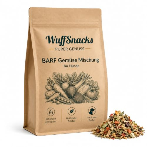 Flocons de légumes pour chiens - 1 kg - Nourriture pour chien sans céréales et additif Barf - Légumes secs pour chiens - Séchés en douceur - Flocons de chien 100 % naturels Wuffsnacks