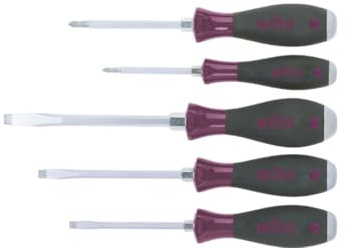 Wiha Schraubendreher Set MicroFinish (29138), 5 tlg., Schraubenzieher Satz, Schraubwerkzeug mit Stahlkappe, für feuchte und ölige Arbeitsumgebungen, für Handwerk und für Industrie 5533HK5 Schlitz/PH mit Schlagkappe