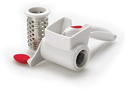 CUISIPRO Trommelreiben Set mit zwei Trommeln | Reibe Edelstahl rostfrei | Reibe für Gemüse mit weißem Kunststoffgehäuse und zwei Edelstahltrommeln | Gemüsereibe mit Surface Glide TechnologyTM