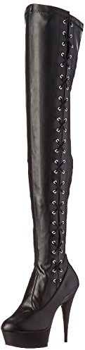 PLEASER DELIGHT-3050, Damen Over-Knee Stiefel, Schwarz (Schwarz (Blk STR Faux Leather/Blk Matte)), 42 EU (9 Damen UK)