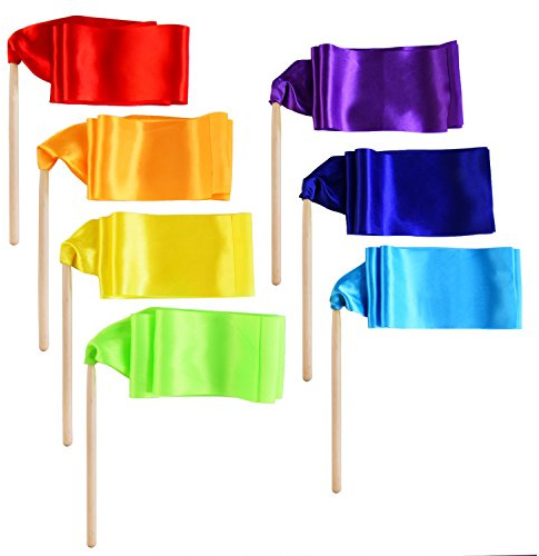 BBTO 7 Pcs Short Ribbon Dancer Wand for Toddler Kids 39.37 Inch Gymnastics Rainbow Ribbon Twirlers Stick with Wooden Handle Artistic Dancing Streamers for Talent Shows Training Preschool Girls Boys