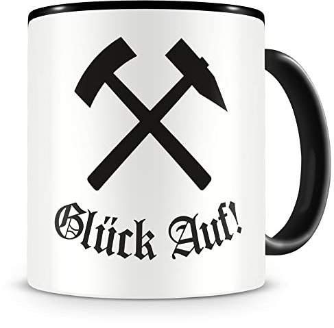 Samunshi® Schlägel und Eisen Glück Auf 2 Tasse Kaffeetasse Teetasse Kaffeepott Kaffeebecher Becher Ruhrpott Schalke Schlägel und Eisen Glück Auf 2 300ml schwarz/schwarz