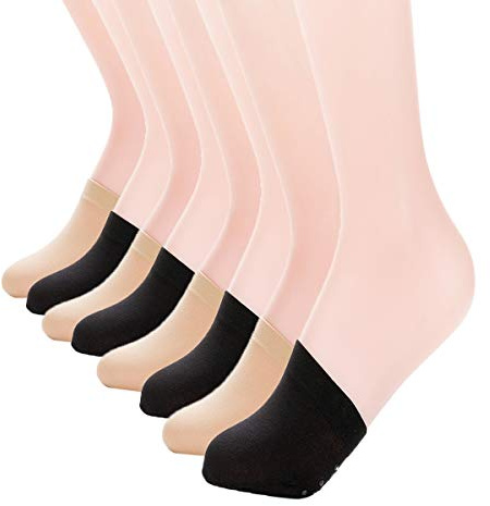 MANZI Women's 8 Pairs Non-Skid Toe Topper No Show Liner Socks Black Nude