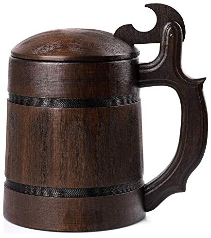 STAR MUGS Wooden Beer Mug with Lid, 22 oz, Hunter Beer Stein, Pirate, Medieval, Fantasy, Plain Beer Tankard, DnD Mug