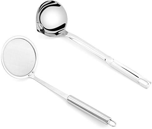 2 Pieces Fat Skimmer Spoon Fine Mesh Food Strainer Stainless Steel Ladle Oil Filter Spoon for Grease, Gravy and Foam Cooking, Home Kitchen Restaurant Tools