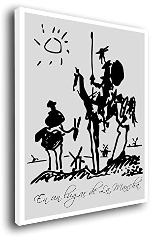 Genérico Cuadro Lienzo Canvas Don Quijote Picasso 1952 Texto en un Lugar de la Mancha – Varias Medidas - Lienzo de Tela Bastidor Madera de 3 cm - Alta resolucion (40, 60)