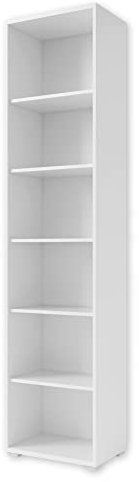 Stella Trading OFFICE LINE Aktenregal in Weiß - Schmales Standregal mit 6 offenen Fächern - Modernes Büromöbel Komplettset - 52 x 220 x 35 cm (B/H/T)