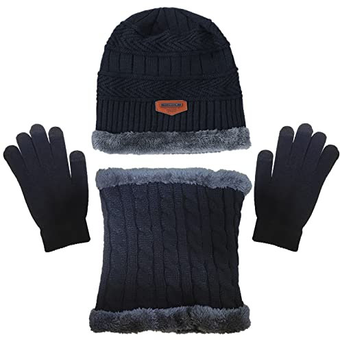 IHCEMIH Scarf handskar mössa set, svart, Einheitsgröße