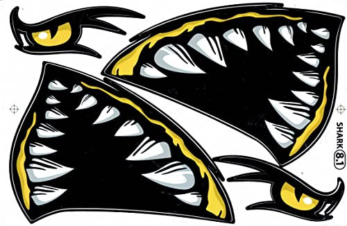 1 Bogen 270 mm x 180 mm - Hai Rachen Monster Maul gelb Sticker Motorsport Motocross Auto Roller Tuning Aufkleber wetterfest Modellbau