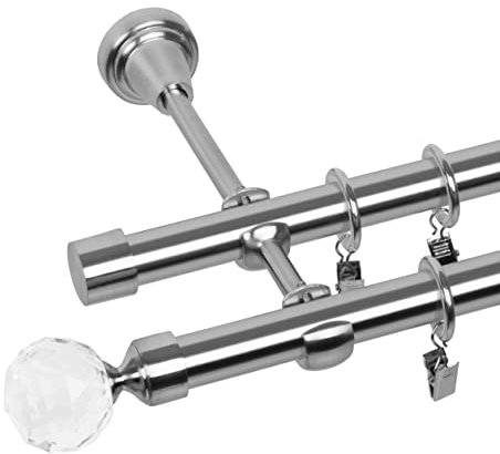 RENA Gardinenstange Vorhangstange 2-läufig - 19 mm - aus Metall - Lautlose Rollen - Komplettset - Edestahl Optik 400cm BELLuna