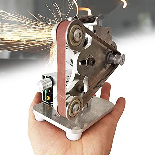 JORAsa Bandschleifmaschine, DIY Mini-Bandschleifer, geräuscharm, stufenlose Geschwindigkeitsregulierung, automatisches Spannband für Metall, Holz, Kunststoff-Schleifpoliermaschine, Bandschleifer