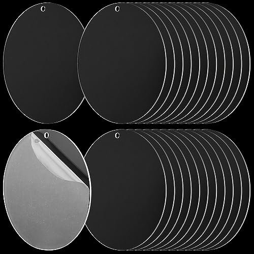 CHEUKYIU 24 Stück Acrylscheibe Rund mit Loch 10cm, Kreis Acrylplatten 2mm Stark Arylscheibe Transparent Runde Acrylplatte Geeignet für Malerei, Handwerk, Produkt-Display, Heim und Büro