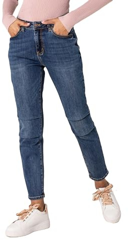 Nina Carter - Pantaloni da donna stile boyfriend, a vita alta, MOM Jeans, stile paracadute, effetto lavato, aspetto usato, S