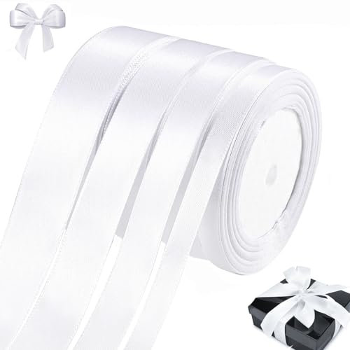 qingmeng Satinband Weiss, 88m Geschenkband Weiss Breit, 6/10/15/20mm Schleifenband, Geschenkband Weiß Hochzeit Stoff, Ribbon Geschenk Band für Taufe Geburtstag Deko Geschenkverpackung