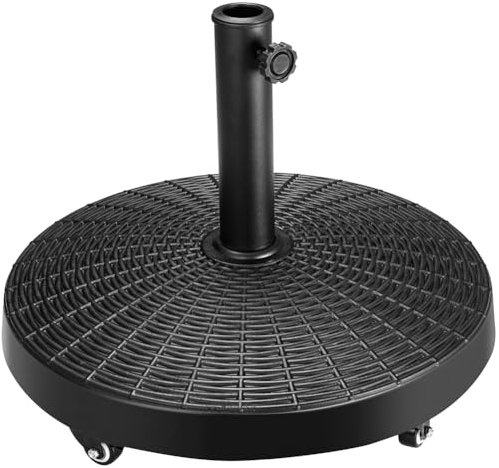 BAKAJI Base pour parasol de jardin avec 4 roues et freins, résine acier forme ronde, support pour parasols 38/48 mm de jardin, poids 25 kg, idéal pour l'extérieur, plage, bar, restaurant, terrasse