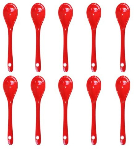 Pirhosigma 10 cucharas de porcelana roja para huevos, cucharas de cerámica de 4.7 pulgadas, cuchara de café, postre, yogur, té, té lechoso