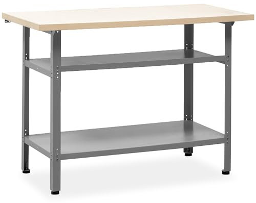 METALLMOBELL - Banco de Trabajo Profesional | 120x60x84cm, Estantes y Patas Regulables | Mesa de Trabajo Taller, Banco de Trabajo Taller, Mesa Trabajo, Banco de Carpintero, Banco Herramientas -MB08G