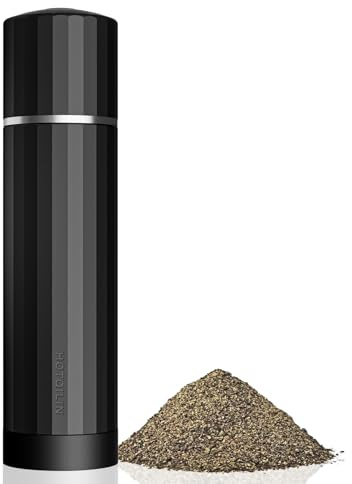 HOTQILIN Heavy Duty Metal Pepper Grinder, Professional Manual Pepper Grinder with Adjustable Coarseness, Pepper Mill with Magnetic Powder Chamber, Refillable Pepper Mill for Spices, High Output