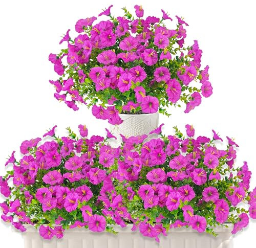 TINA Künstliche Blumen 6 Bündel Kunstblumen wie echt Künstliche Balkonpflanzen Wetterfest Petunie Seidenblumen Blumenstrauß UV-beständig Gefälschte Blumen für Balkonkasten Pflanzgefäß Innen Outdoor
