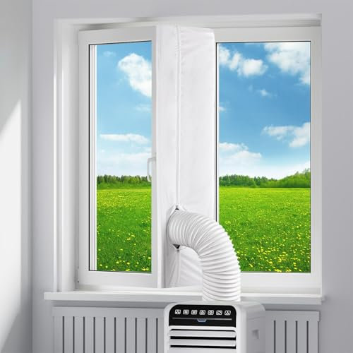 500CM Kit Joint de fenêtre pour climatiseurs mobiles，Energie efficace Hot Air Stop à fixer sur les fenêtres，Climatiseurs&Sèche-linge,Séchoir mobile à évacuation, blanc, sans perçage