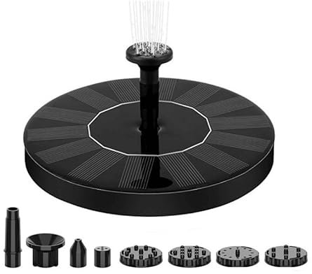 Solar Water Pump Kit for Water Feature Outdoor,1.2 W Solar Bird Bath Circle Fountain Pump, Solar Fountain with 4 Nozzles (Black Circle, 13 cm, 1.0 W)