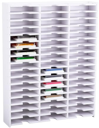 UNICRAFTALE Soporte para tampón de tinta, bandeja organizadora para el escritorio, 51 compartimentos, almohadilla de tinta, caja de almacenamiento, organizador para montaje en pared apilable