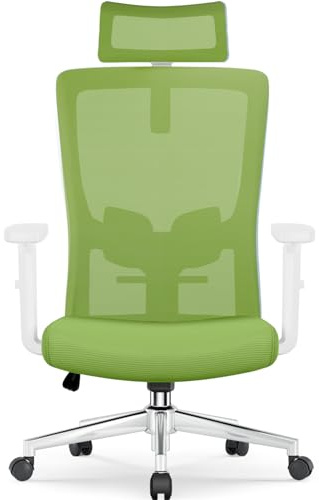 Airchros Bürostuhl Ergonomisch mit Verstellbarer Lendenwirbelstütze, Armlehnen und Kopfstütze, Drehstuhl Bürostuhl 150 kg, Schreibtischstuhl Chefsessel Wippfunktion bis 135°