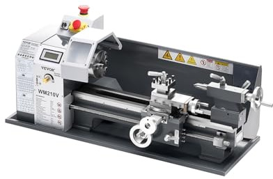 VEVOR Tornio per Metalli, 210 x 370 mm, Tornio di Precisione da Banco, Variabile Velocità 2500 Giri al Minuto, con Mandrino Ingranaggio 550 W per Elaborare Metalli Morbidi Legno Plastici