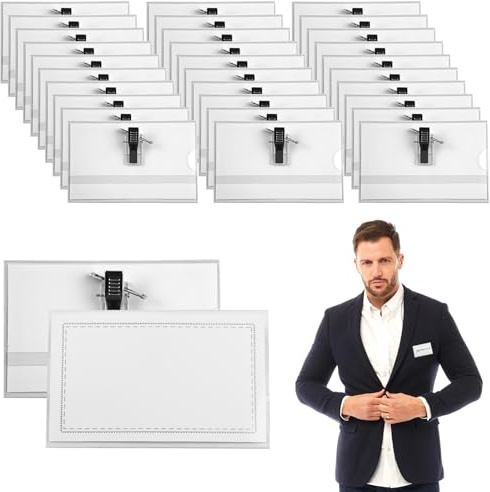 30 Piezas Funda Tarjeta Identificación Con Pin Y Clip, 90 X 56 Mm Placas De Identificación Para Ropa De Pvc, Porta Nombres Clip, Insignias De Nombre Con Pin Y Clip para Escuela, Empresa, Conferencia